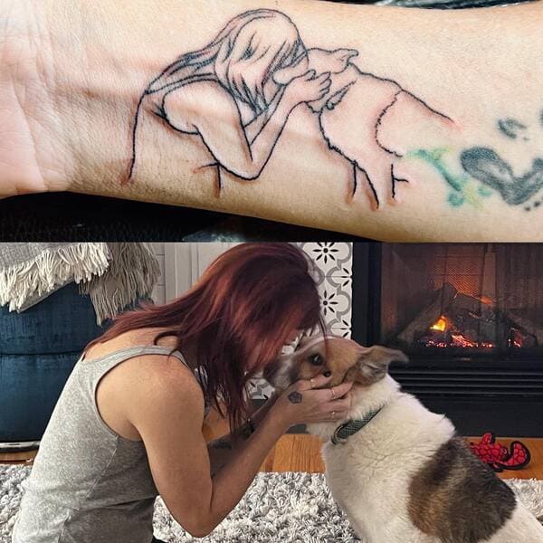 62 Beautiful Remembrance Tattoos for Dogs: A Heartfelt Tribute 28 Personal photo inspired girl kissing dog memorial tattoo with reference picture