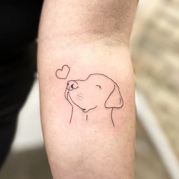 62 Beautiful Remembrance Tattoos for Dogs: A Heartfelt Tribute 24 Single line dog profile with heart minimalist memorial tattoo