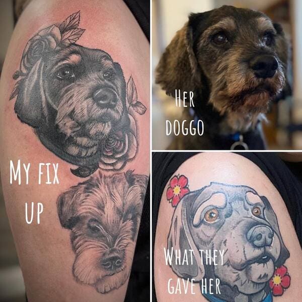 62 Beautiful Remembrance Tattoos for Dogs: A Heartfelt Tribute 11 Fine line dog face memorial tattoo design
